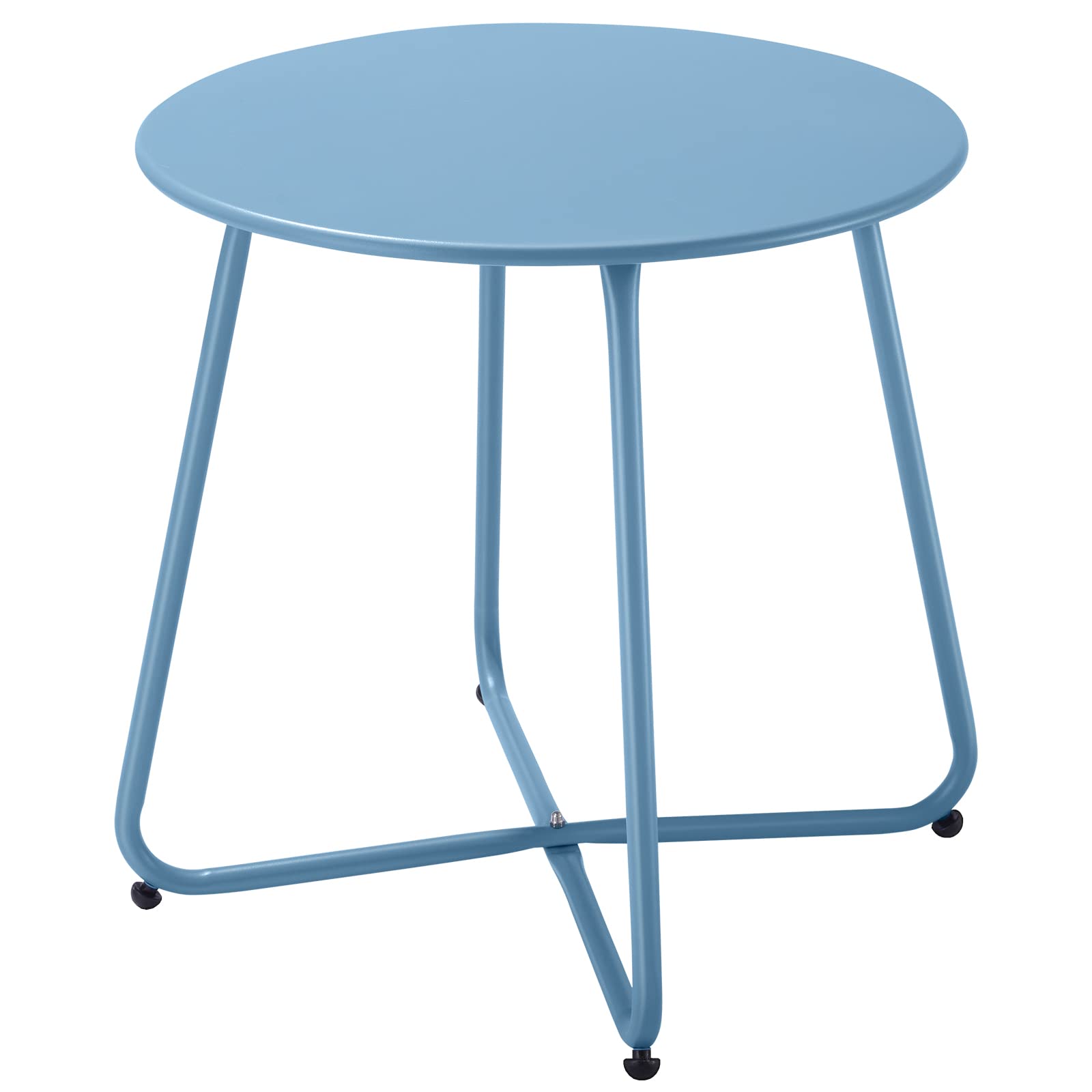 Meluvici mesa auxiliar frontal mostrando diseño compacto y color azul durable