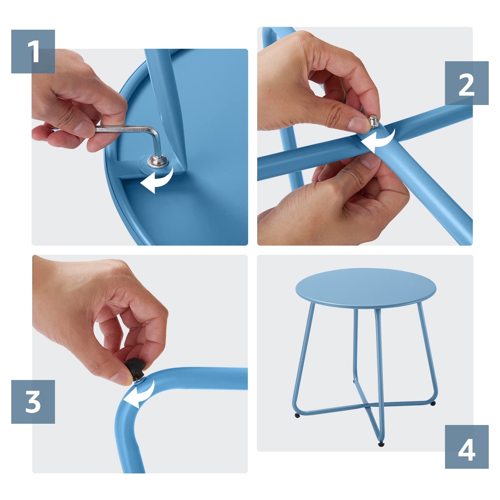 Meluvici pie ajustable nivelando la mesa y protegiendo el suelo