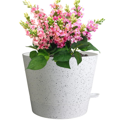 Meowell frontal blanco jaspeado mostrando diseño elegante y ahorro de riego