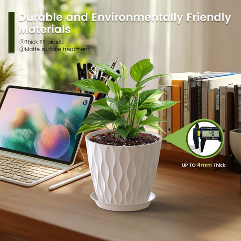 Meowell maceta en uso sobre escritorio con planta, mejora decoración interior
