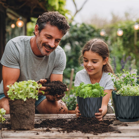 Meowell varias macetas en balcón creando jardinería vertical práctica