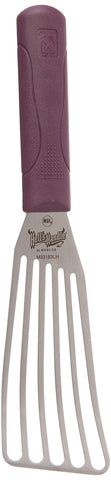 Mercer Culinary vista frontal de la espátula para pescado mostrando hoja de acero y tamaño 3x6