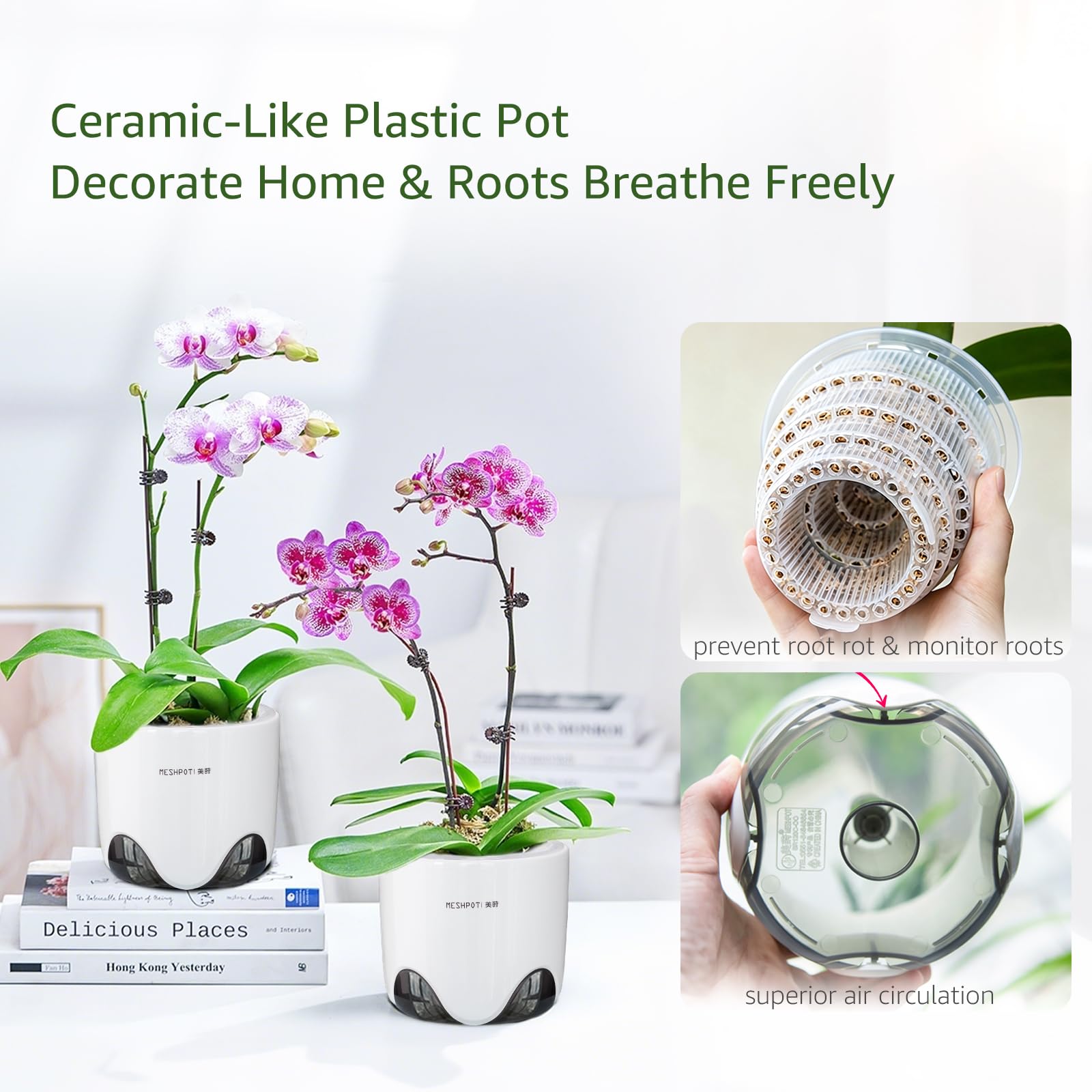 Meshpot close-up de perforaciones que mejora la aireación de raíces