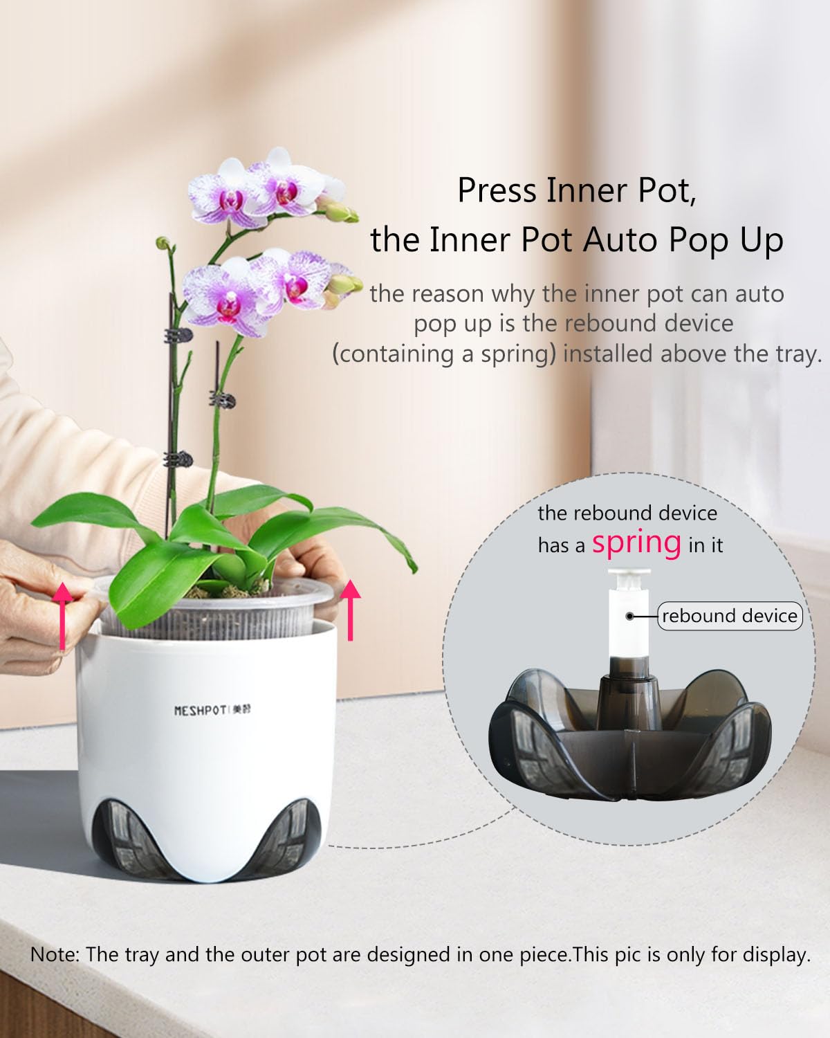 Meshpot vista interna doble capa que favorece ventilación y drenaje