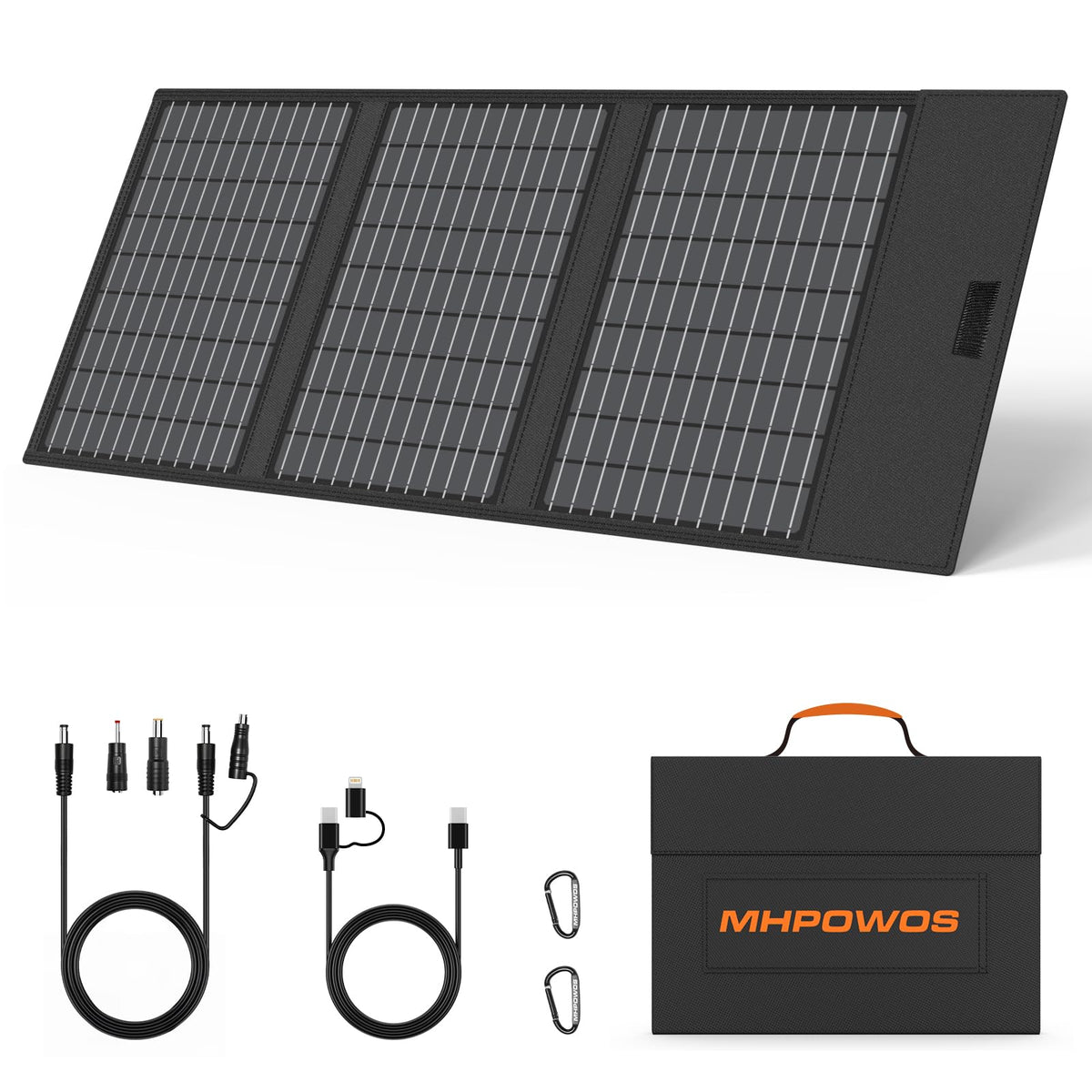MHPOWOS vista frontal del panel plegado, compacto y fácil de transportar