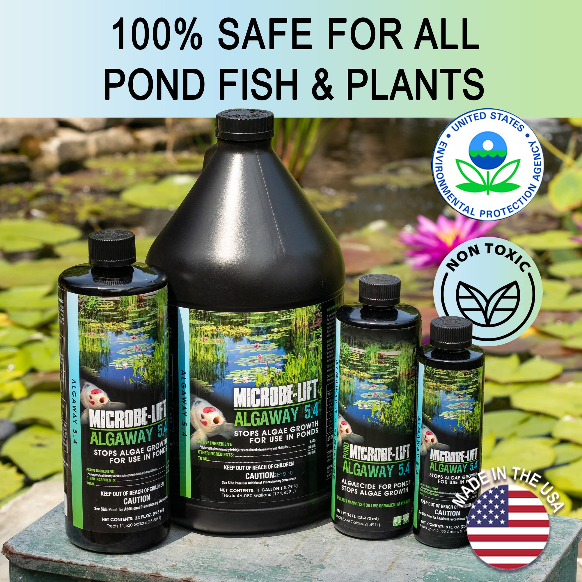 MICROBE-LIFT producto aplicado en estanque con agua clara y peces visibles