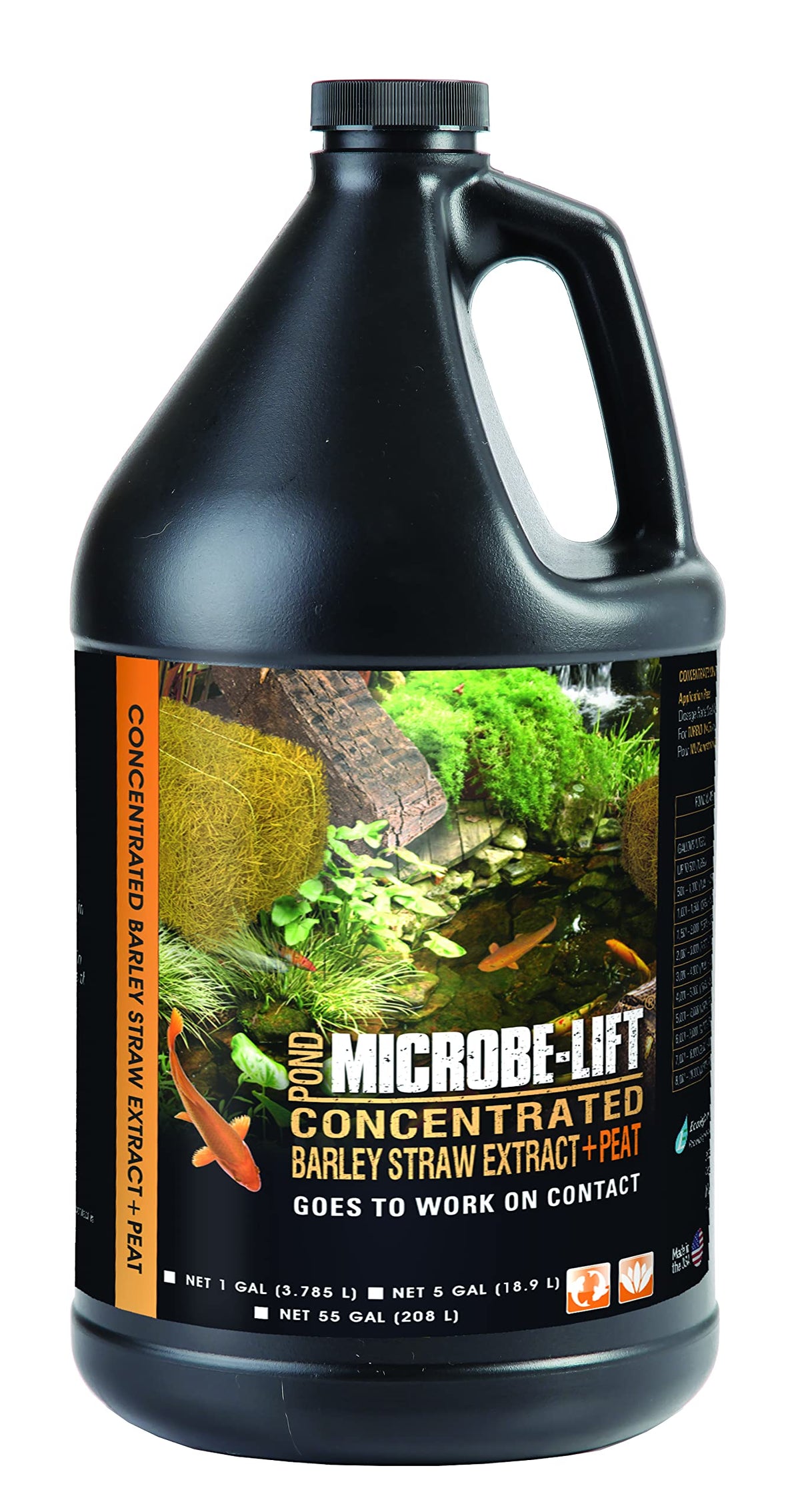 Microbe-Lift envase frontal con pico dosificador mostrando aplicación fácil