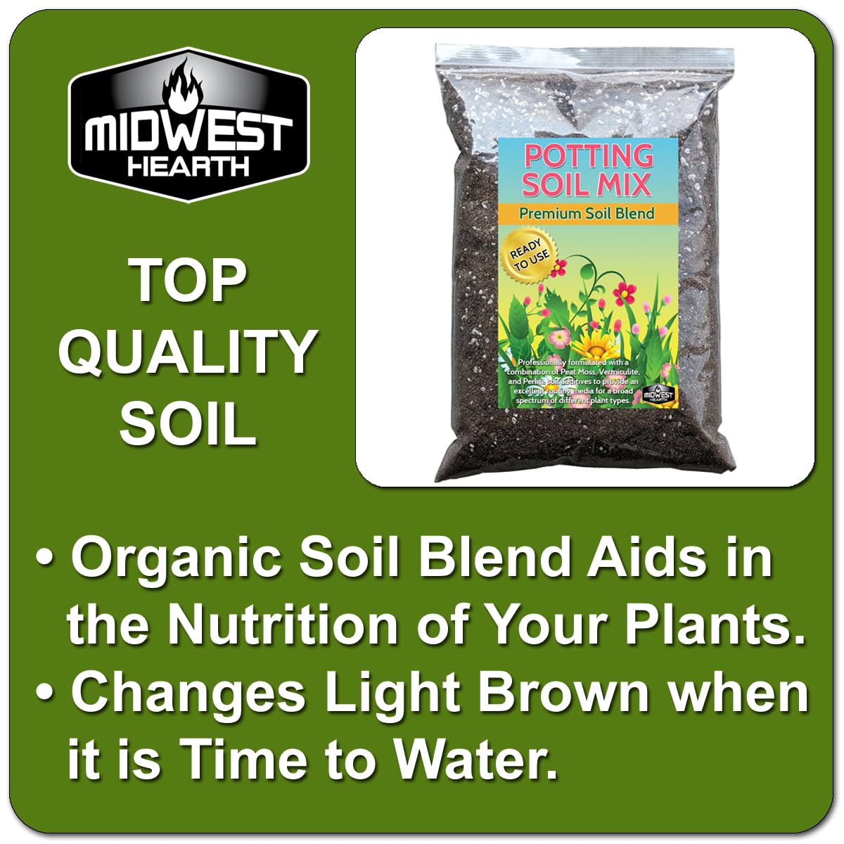 Midwest Hearth saco junto a maceta para comparar volumen y porción útil