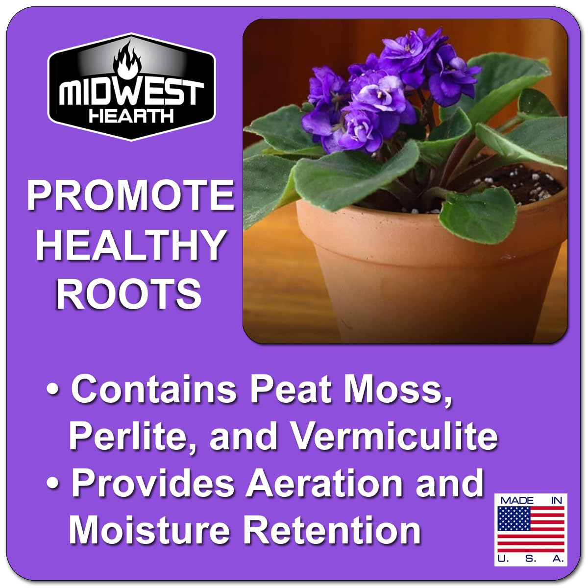 Midwest Hearth sustrato en uso trasplantando violeta africana con enraizamiento más rápido