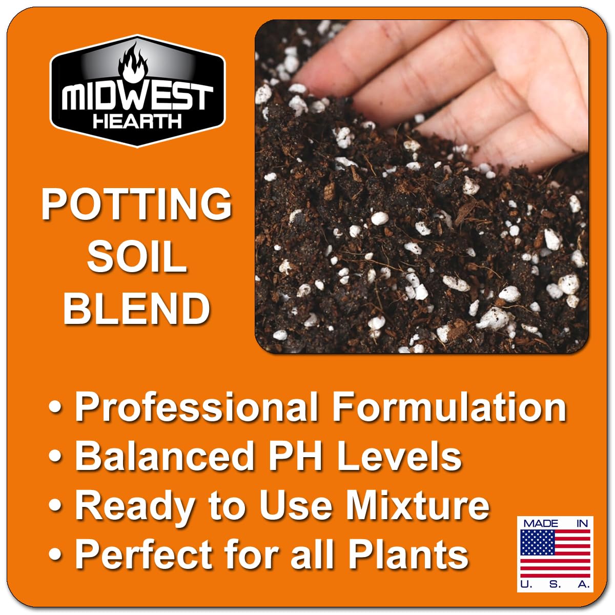 Midwest Hearth textura cercana mostrando turba, perlita y vermiculita para aireación