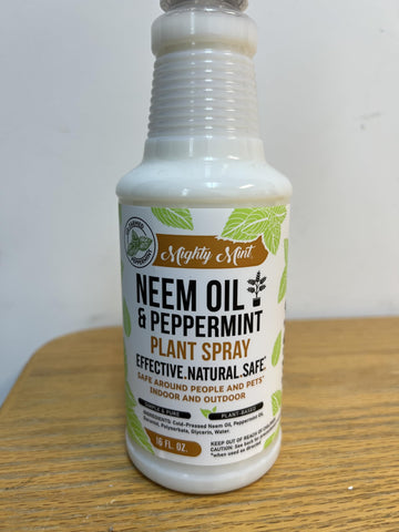 Mighty Mint aceite de neem y menta vertiéndose cerca de sustrato