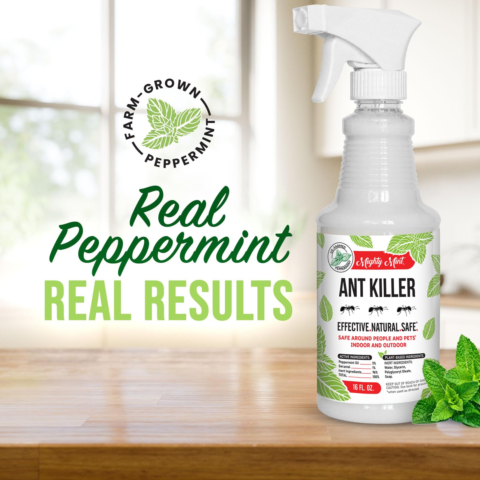 Mighty Mint detalle de la etiqueta con ingredientes naturales claros