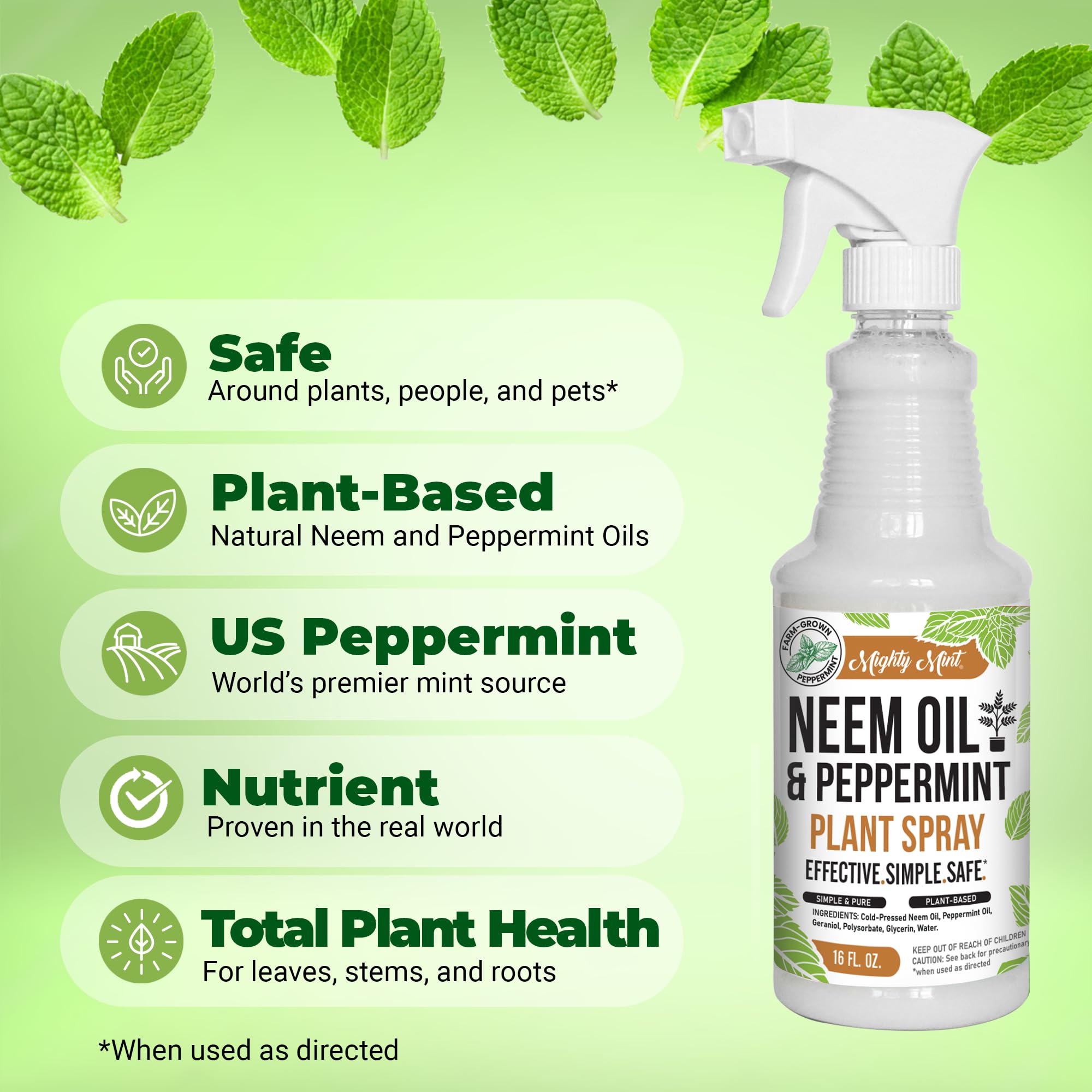 Mighty Mint etiqueta en primer plano con ingredientes naturales visibles