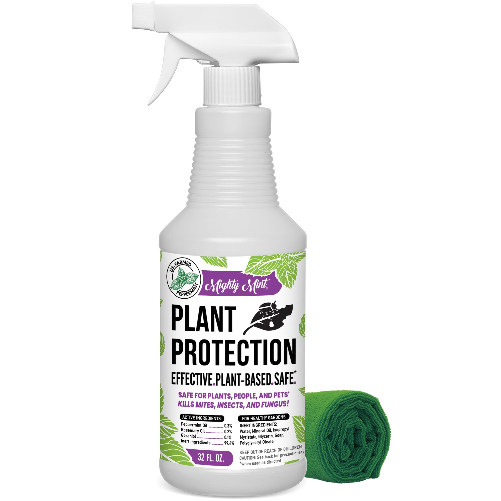 Mighty Mint frente del envase mostrando 32 oz y protección vegetal