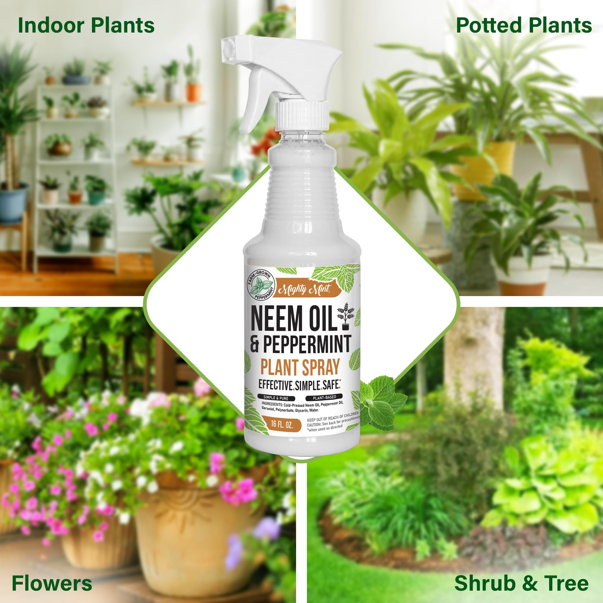 Mighty Mint gota de spray sobre hoja mostrando textura nutritiva