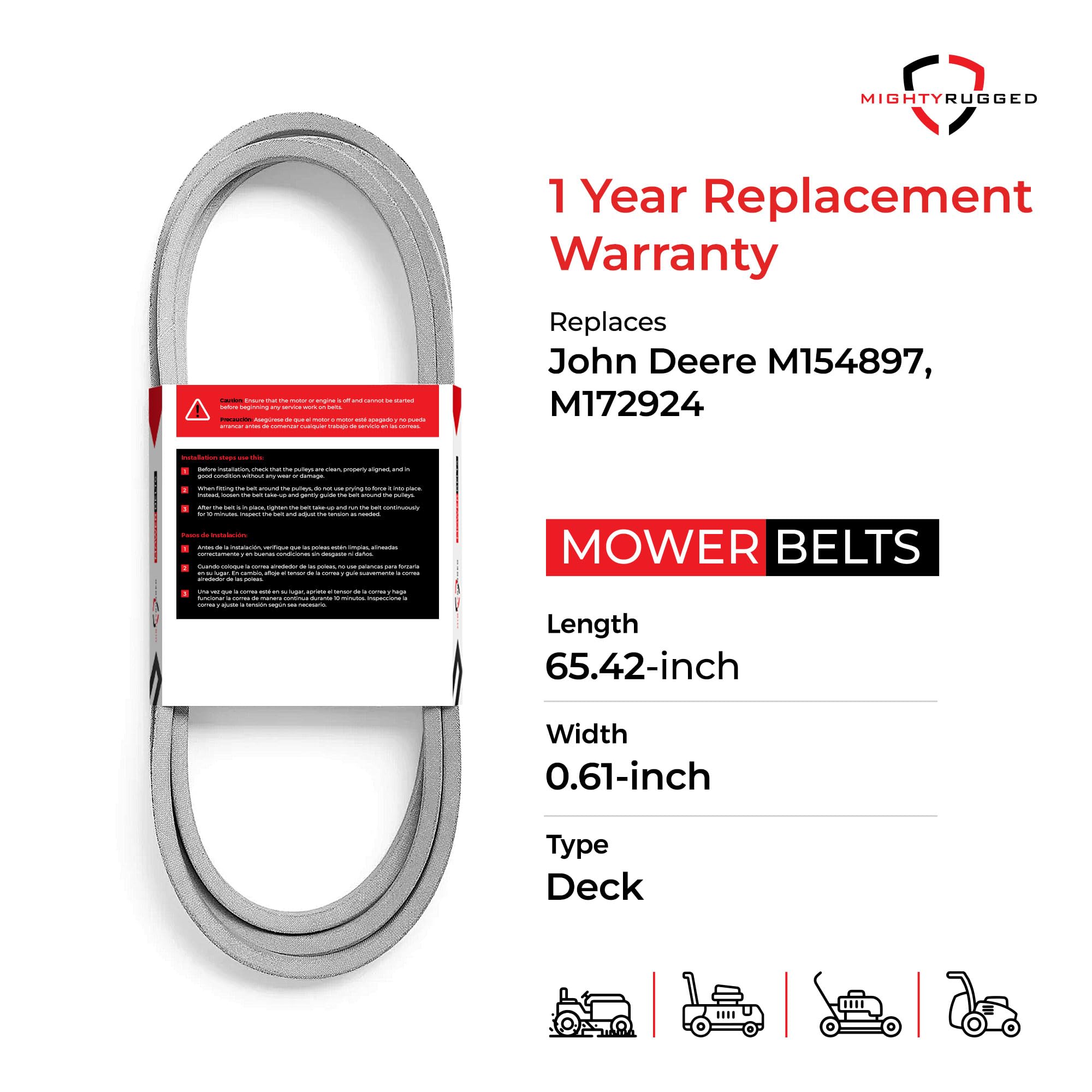 MightyRugged belt stretched beside tape measure showing 65.42" length for correct fit