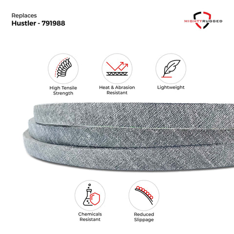 MightyRugged correa junto a regla mostrando 140-3/4 pulgadas para ajuste preciso