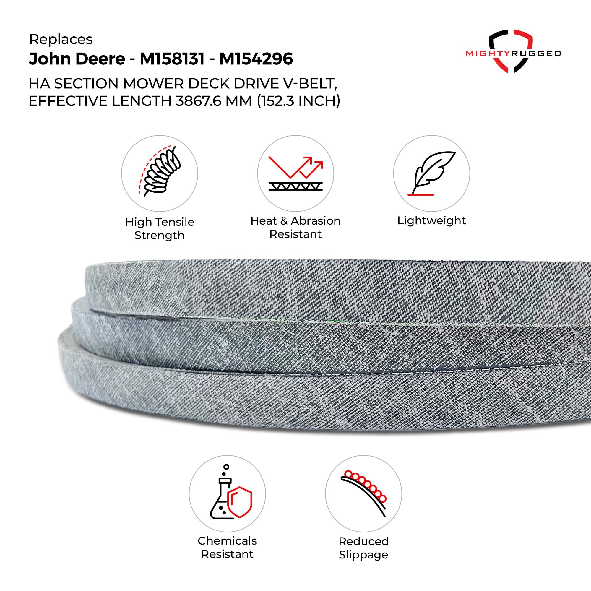MightyRugged correa al lado de regla para comparar tamaño 54 pulgadas