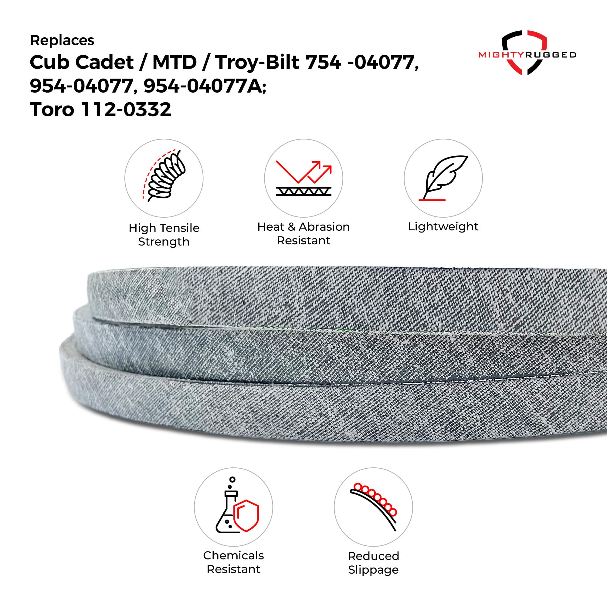 MightyRugged correa junto a una regla para comparar la longitud