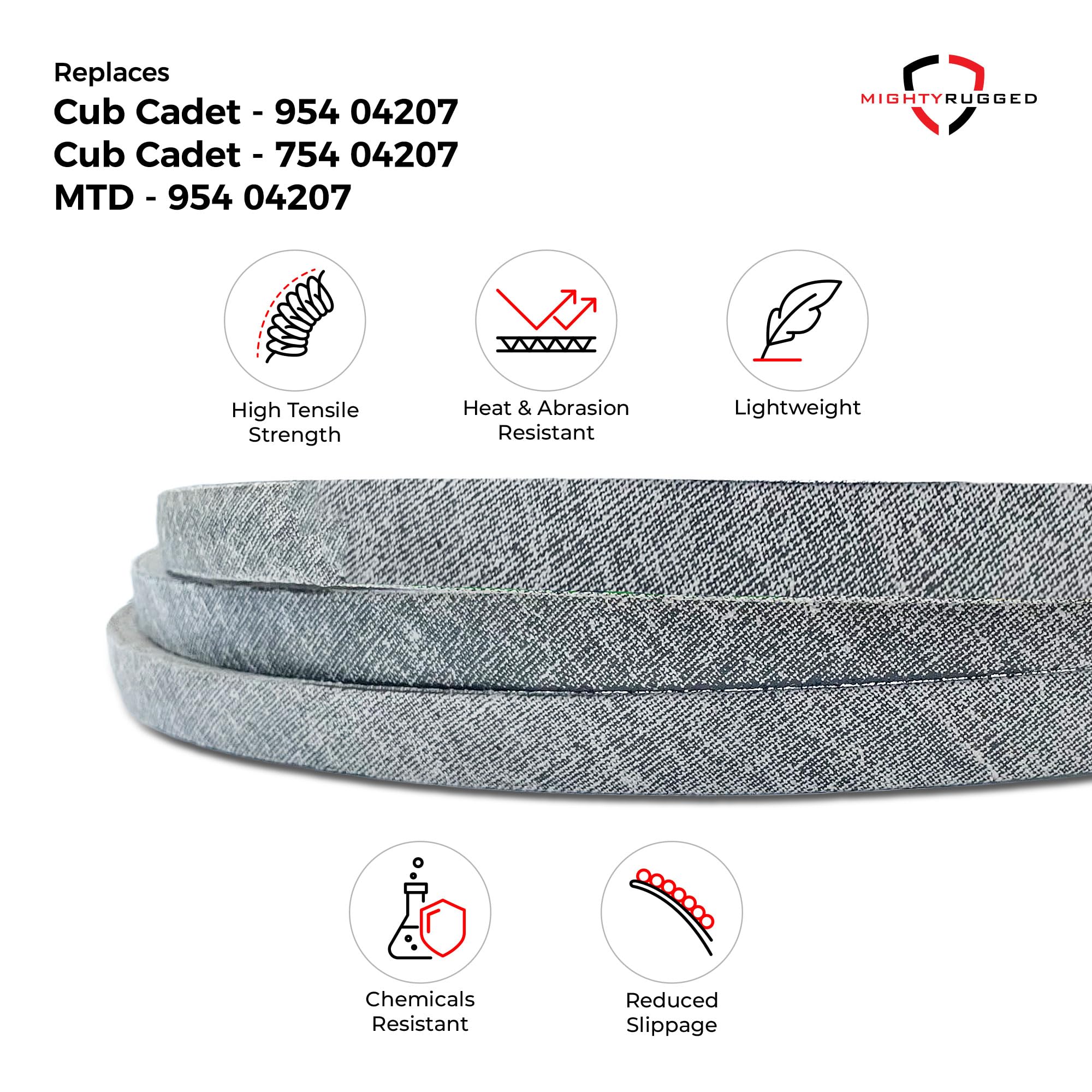 MightyRugged correa junto a una regla para comparar 79.3 pulgadas de longitud