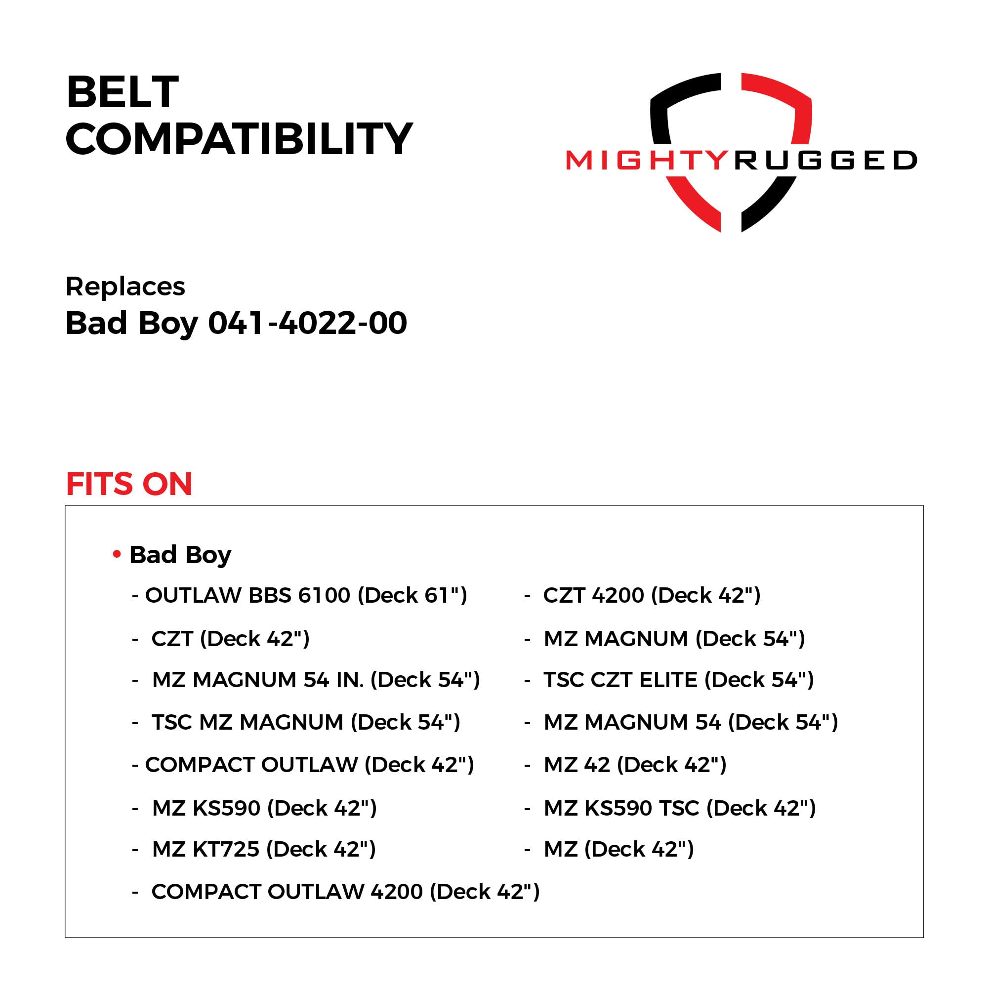MightyRugged correa instalada en deck Bad Boy para operación estable