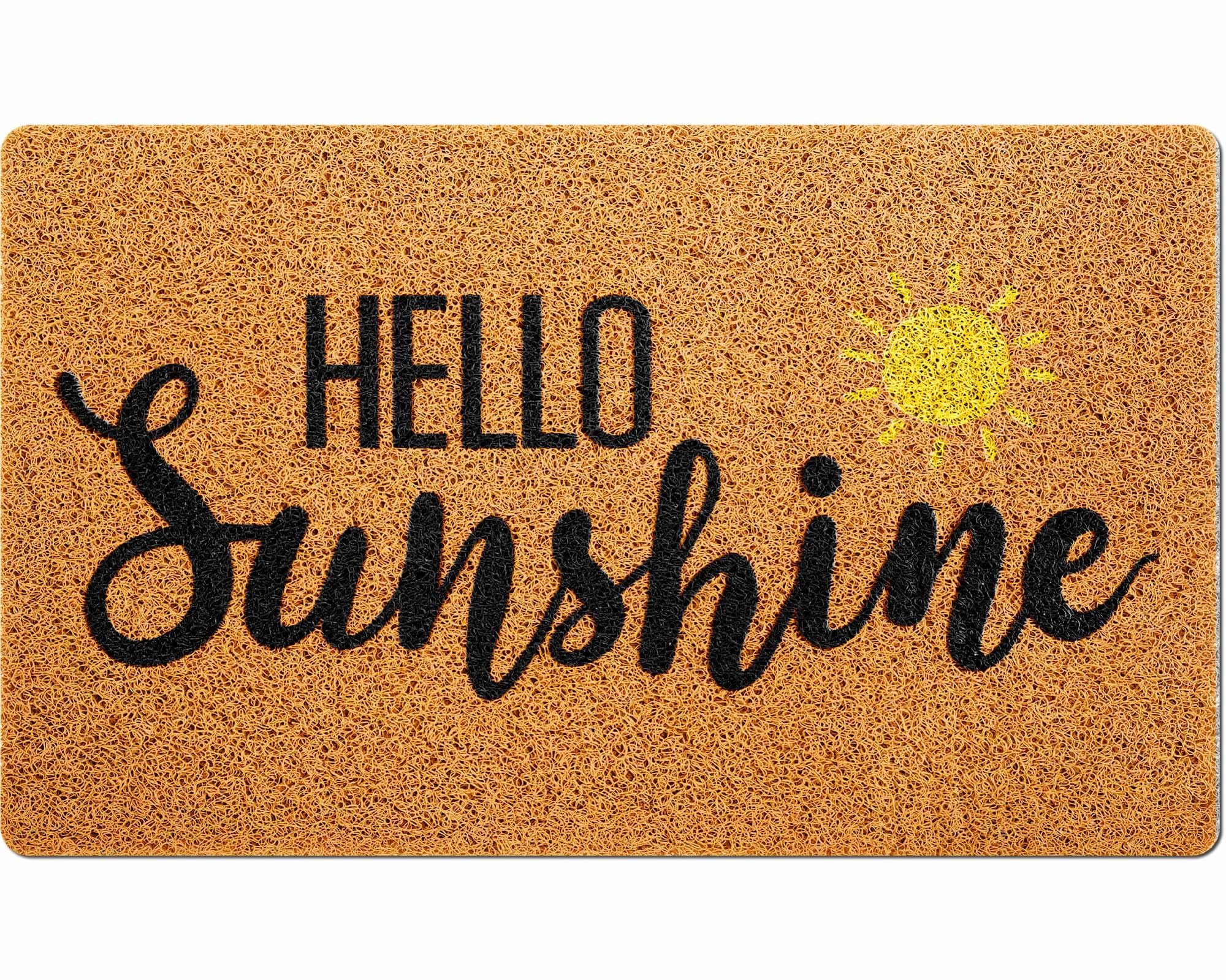 Mindsoft felpudo frontal naranja con texto Hello Sunshine aporta bienvenida alegre