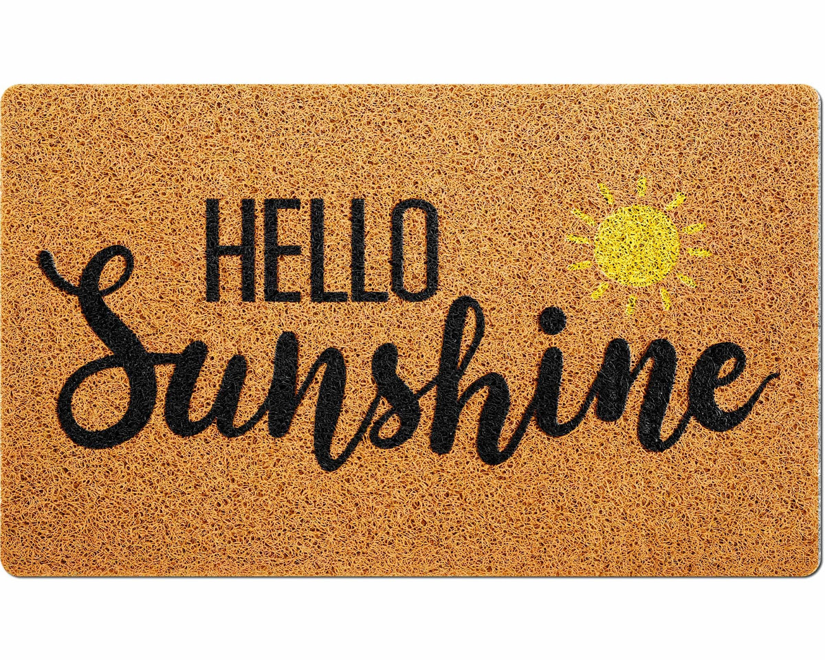 Mindsoft felpudo frontal naranja con texto Hello Sunshine aporta bienvenida alegre
