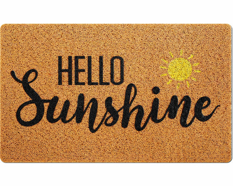 Mindsoft felpudo frontal naranja con texto Hello Sunshine aporta bienvenida alegre