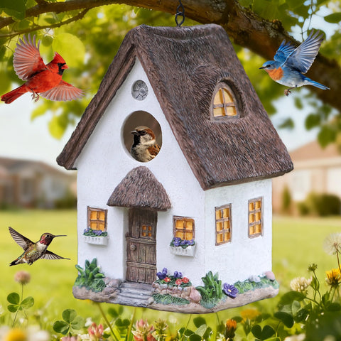MINWOLF vista frontal de la casa para pájaros, resistencia y estética rústica