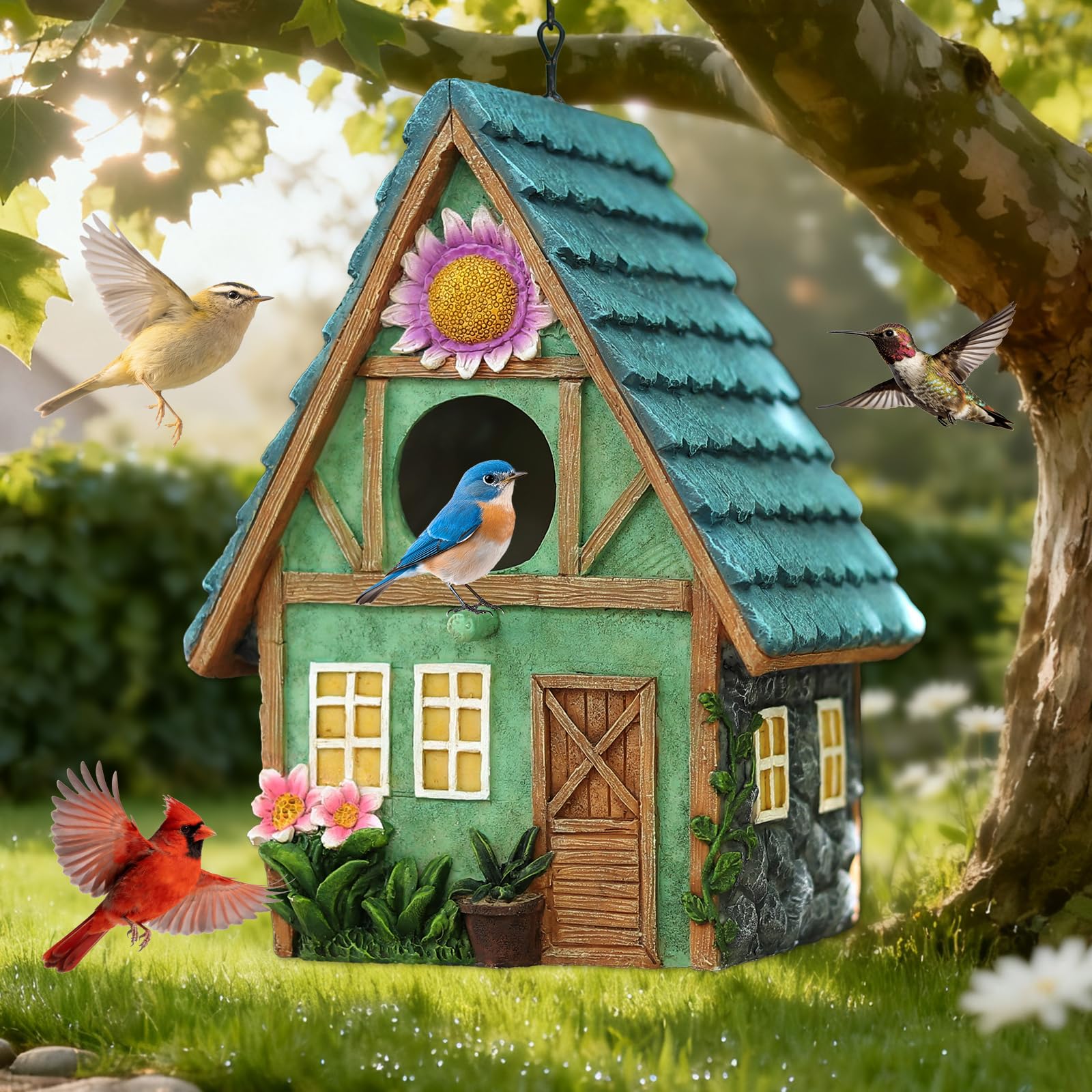 MINWOLF vista frontal de la casa para pájaros, atractivo jardín