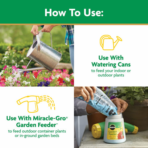 Miracle-Gro envase junto a una regla para comparar tamaño y rendimiento