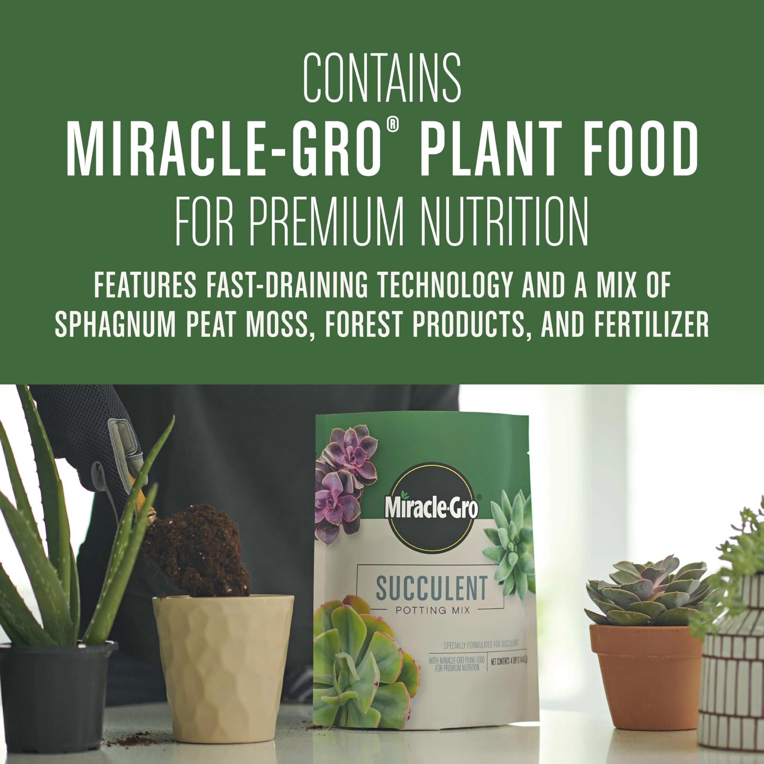 Miracle-Gro comparación de tamaño con una maceta de referencia para llenar