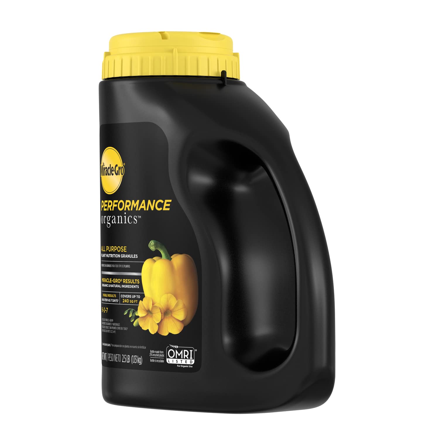 Miracle-Gro junto a regla para comparar tamaño del envase y duración