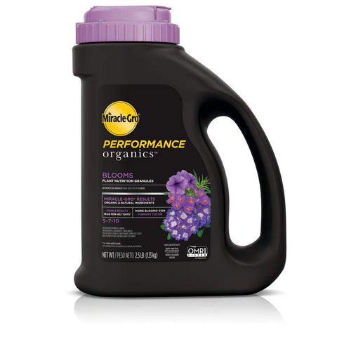 Miracle-Gro envase frontal Blooms mostrando producto y beneficios