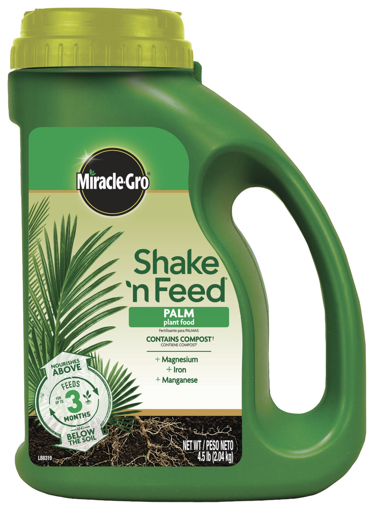 Miracle-Gro envase frontal mostrando 4.5 lb para identificación rápida
