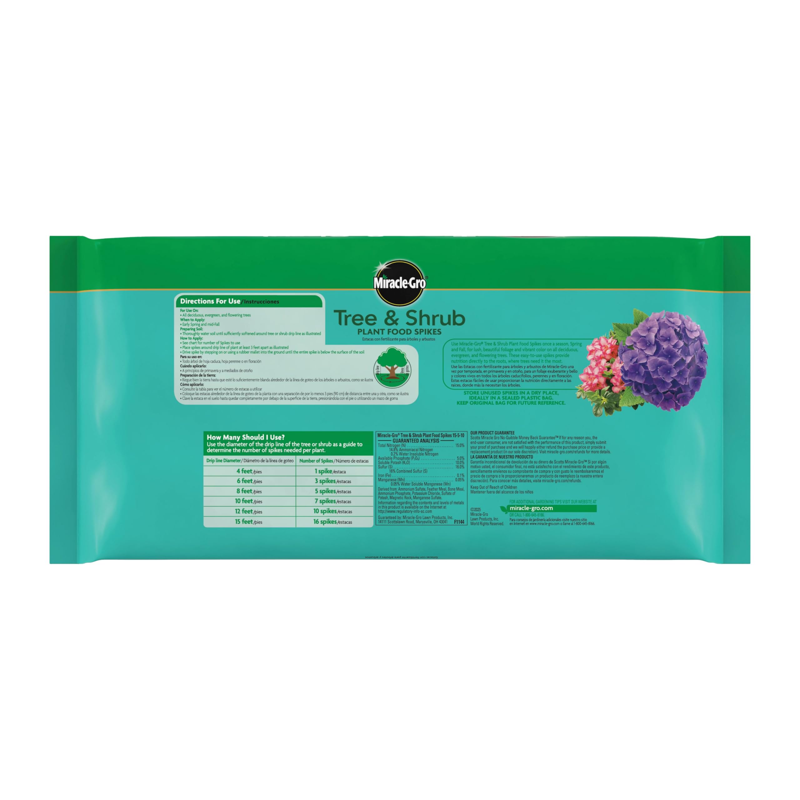 Miracle-Gro etiqueta con NPK 15-5-10 explicando equilibrio nutricional