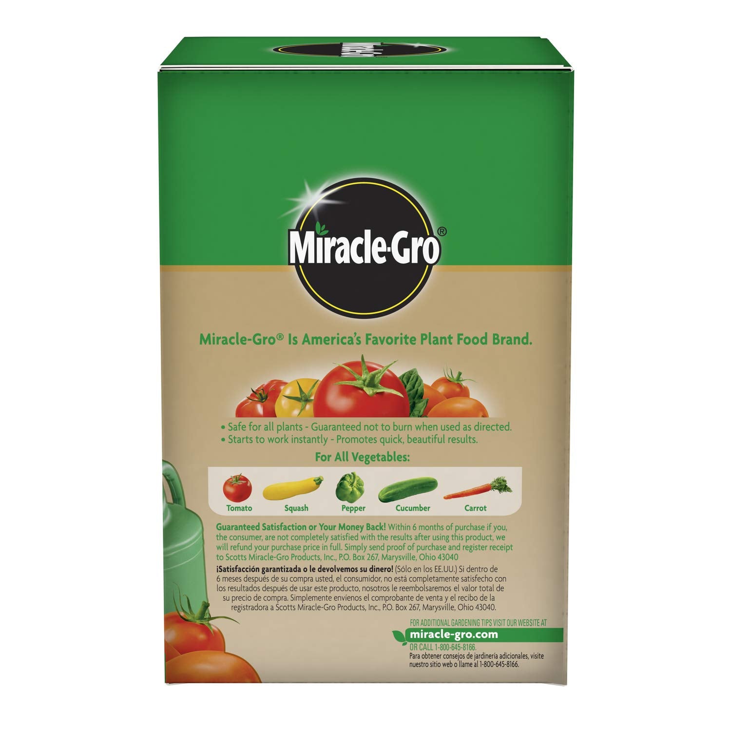 Miracle-Gro etiqueta con instrucciones claras para uso seguro y correcto
