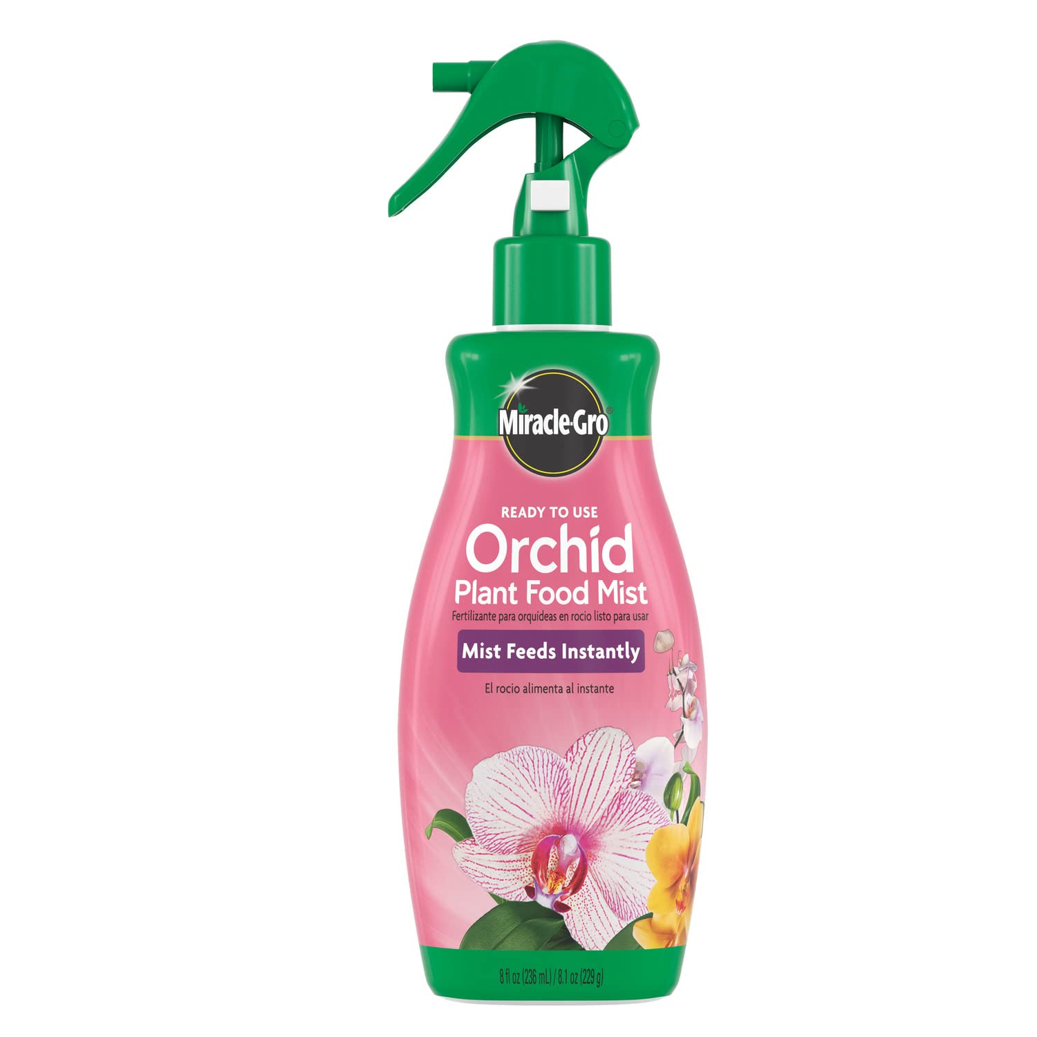 Miracle-Gro frente del envase mostrando el spray y beneficio de alimentación inmediata