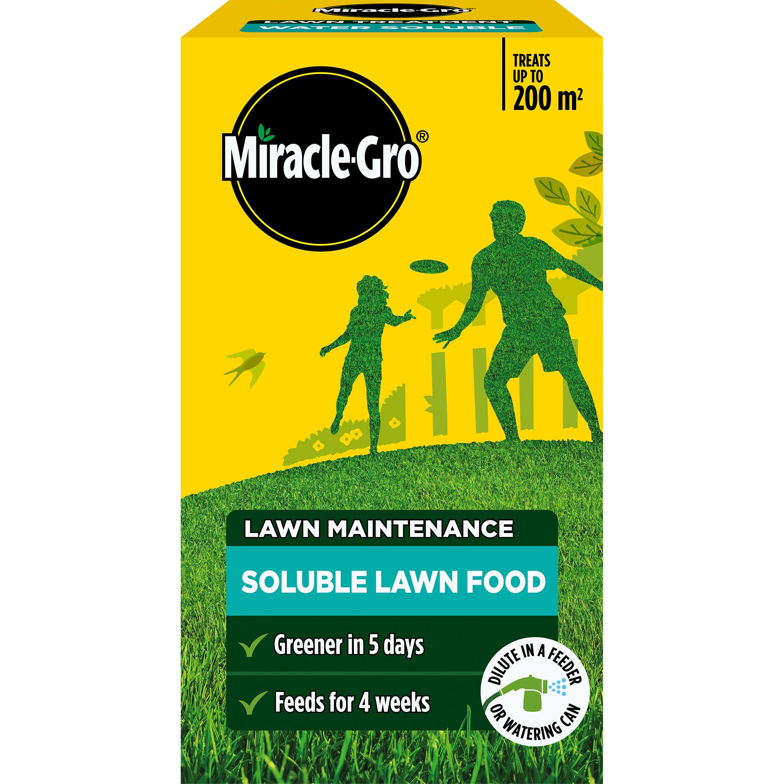 Miracle-Gro envase frontal mostrando etiqueta y beneficios de aplicación rápida