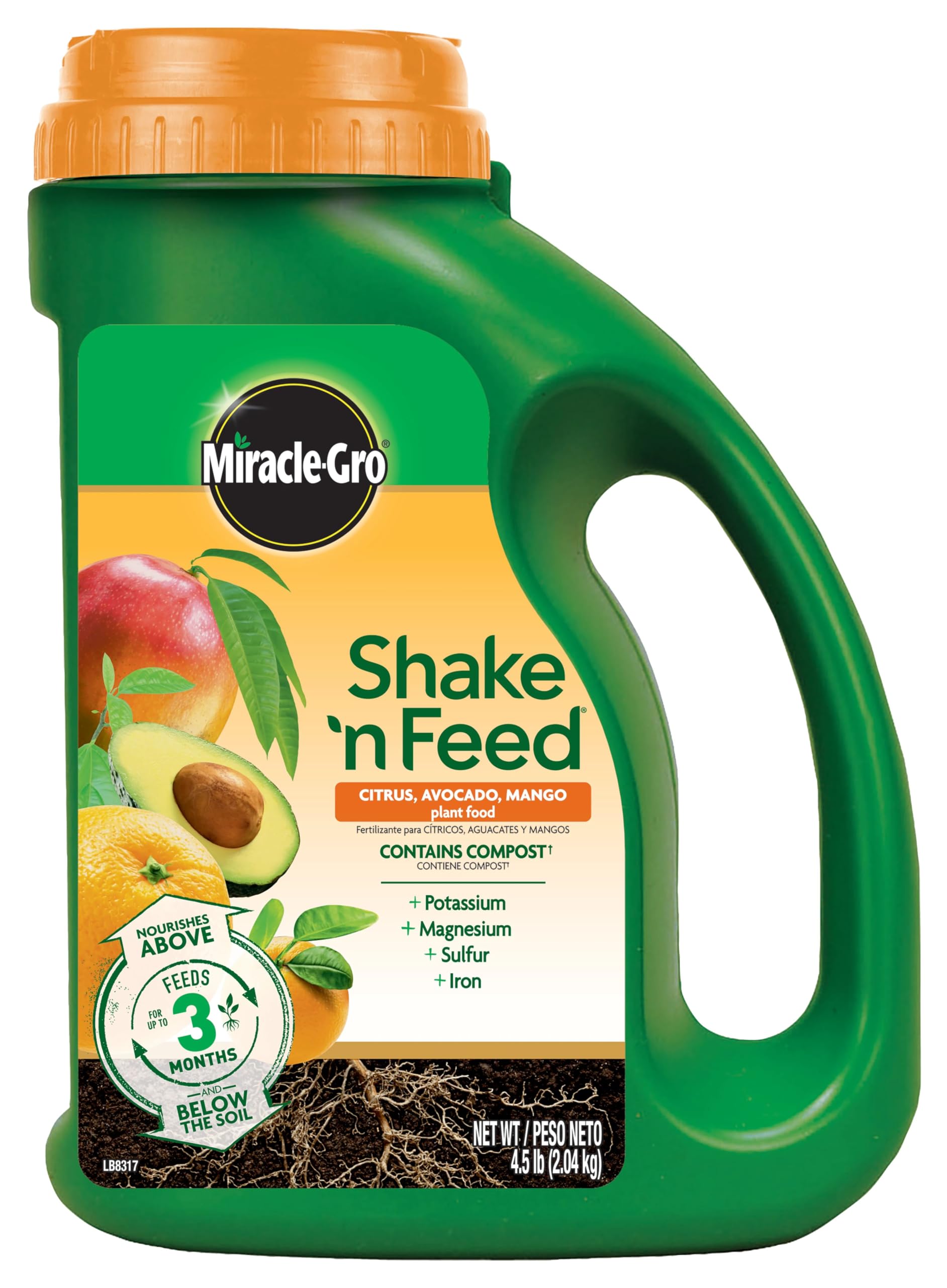 Miracle-Gro envase frontal mostrando diseño y información útil
