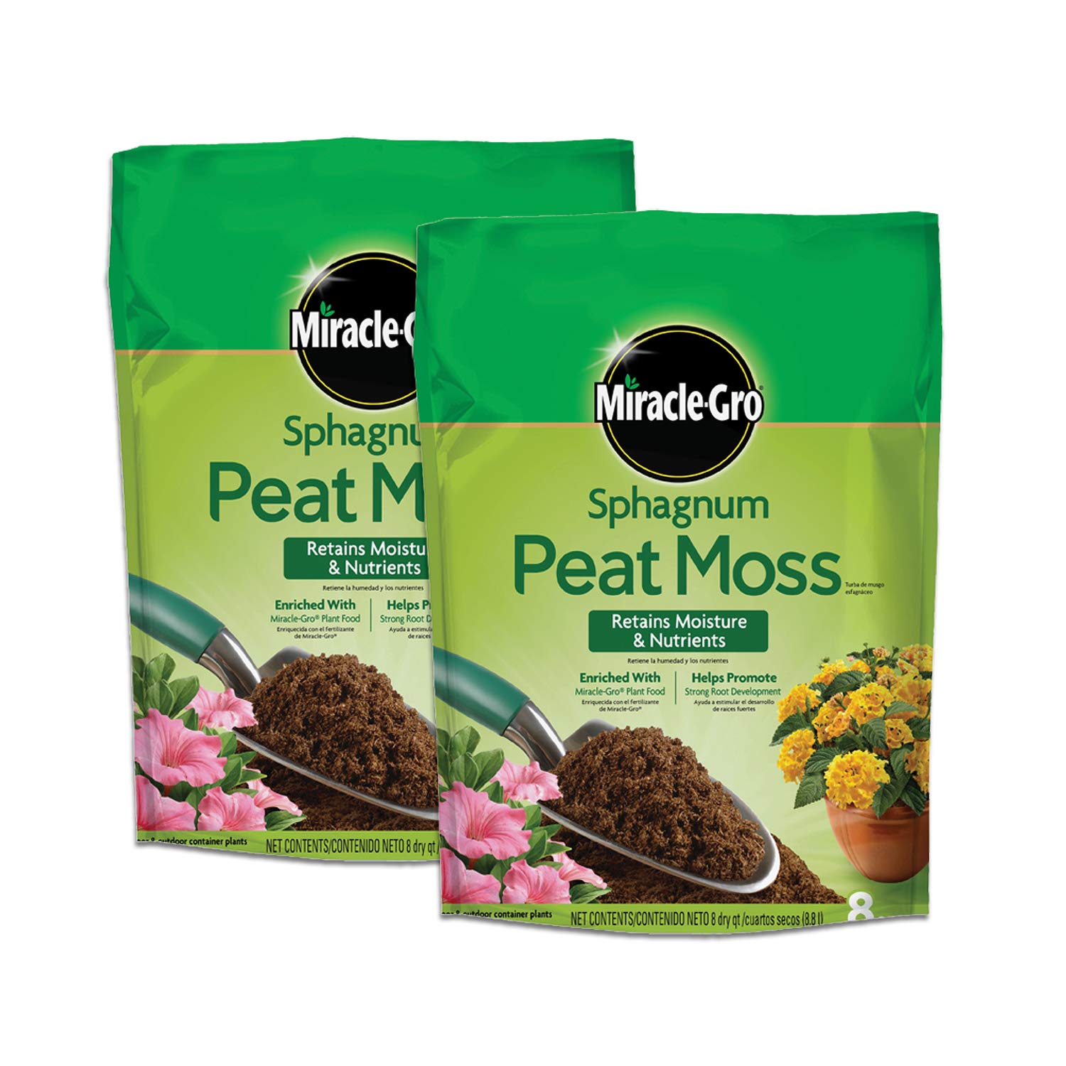 Miracle-Gro frente del paquete mostrando tamaño y contenido beneficioso