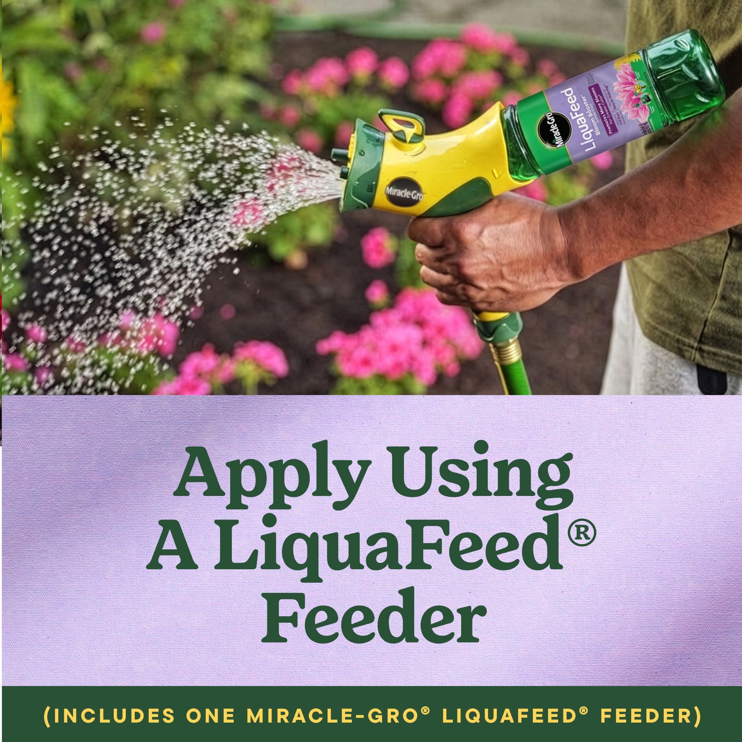 Miracle-Gro alimentador LiquaFeed conectado a manguera, permite dosificación automática al regar