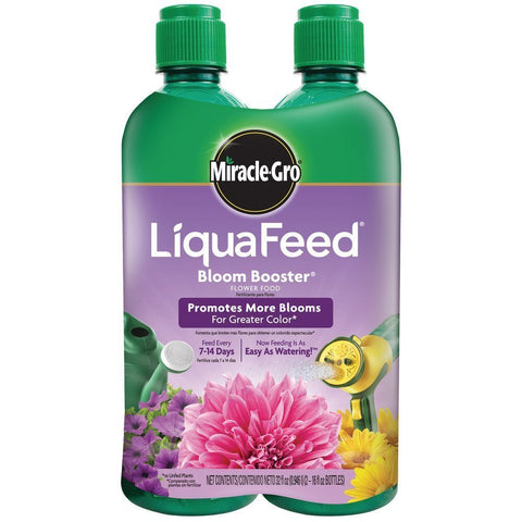 Miracle-Gro botella frontal mostrando etiqueta y uso para mejorar floración