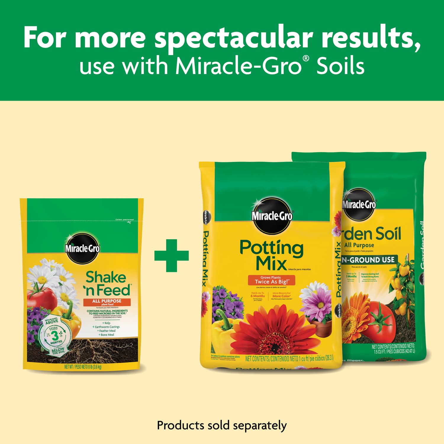 Miracle-Gro manos esparciendo el producto demostrando aplicación sencilla
