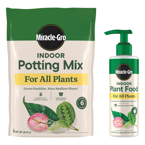 Miracle-Gro paquete frontal mostrando sustrato y fertilizante para inicio rápido