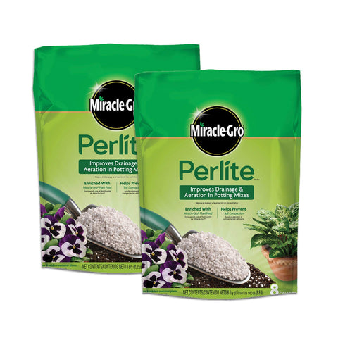 Miracle-Gro perlite frente del empaque mostrando dos bolsas y volumen