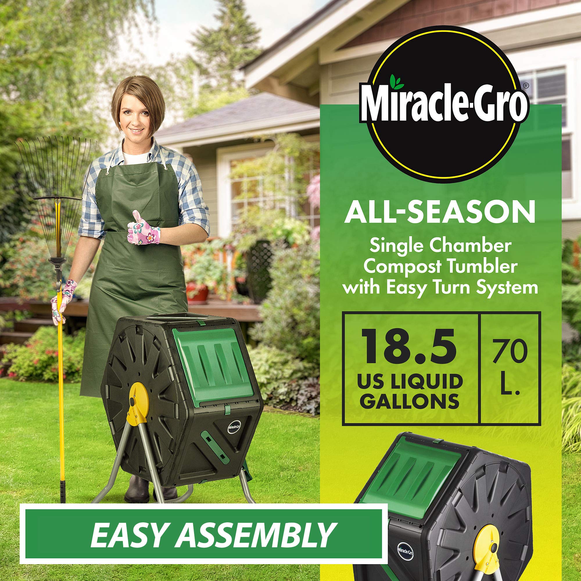 Miracle-Gro puerta deslizante abierta para añadir y extraer compost fácilmente
