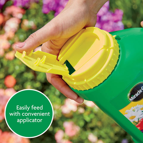 Miracle-Gro etiqueta con instrucciones y tasas de dosificación claras