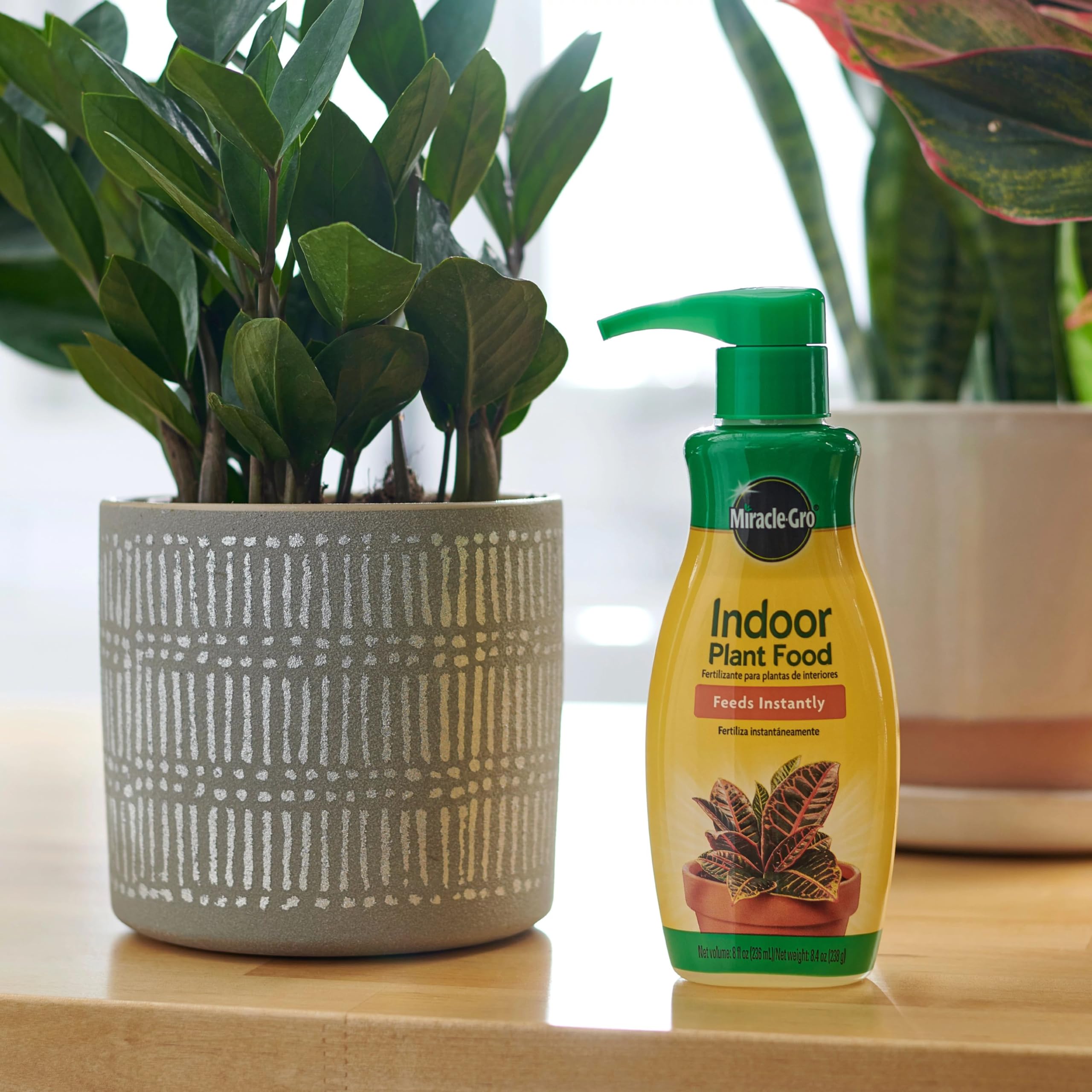 Miracle-Gro líquido en primer plano demostrando textura fluida y mezcla fácil