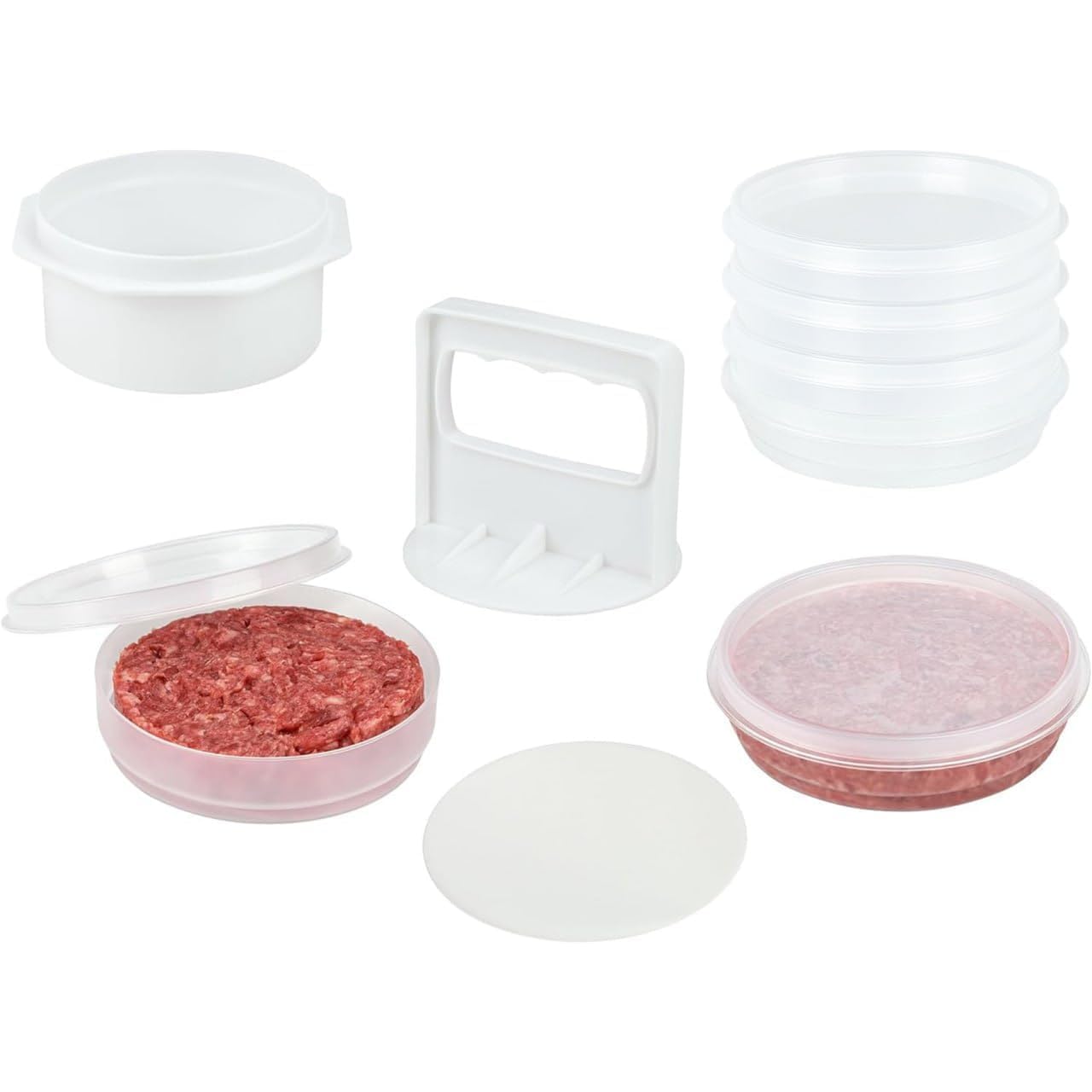 Mission Gallery kit completo frontal mostrando prensa y contenedores para preparar hamburguesas
